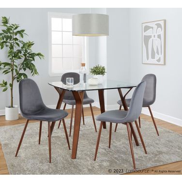 Folia Square Pebble 5 Piece Dining Set In Grey Velvet