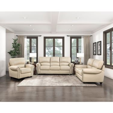 Foxborough Leather Living Room Set In Cream