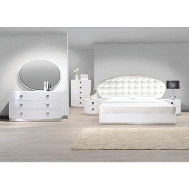France 5 Piece Faux Leather California King Bedroom Set In White Lacquer