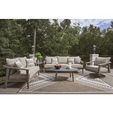 Francis Beach Outdoor Living Room Set with Cushion In Natural and Gray