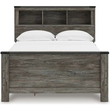 Frandern Full Bookcase Panel Bed with Storage In Gray