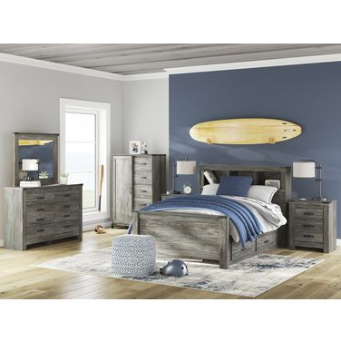 Frandern Youth Bookcase Panel Bedroom Set with Storage In Gray