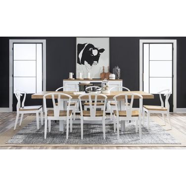 Franklin Complete Trestle Dining Room Set In Harvest Oak and Natural White