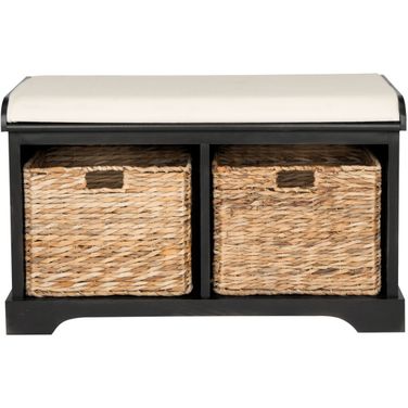 Franklin Distressed Black Wicker Storage Bench