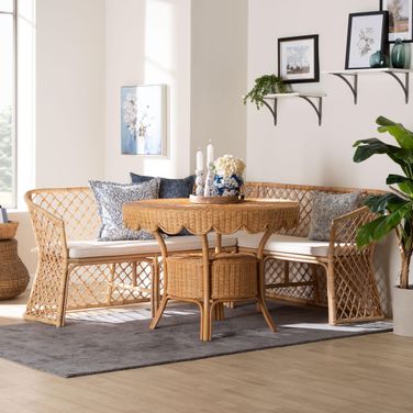 Frayne Rattan 3-Piece Dining Room Set In Light Honey