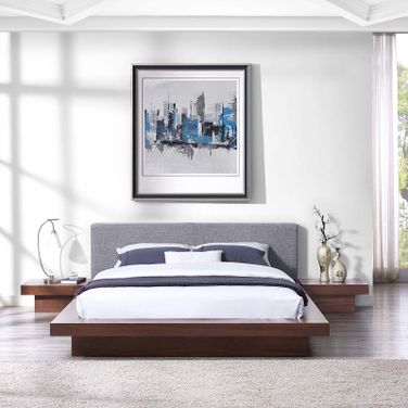 Freja Walnut Gray 3 Piece Queen Fabric Bedroom Set