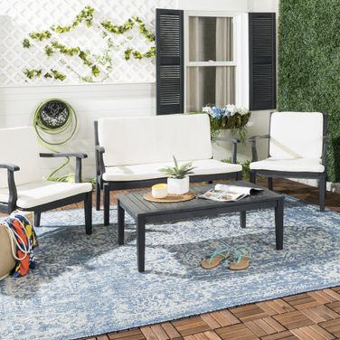 Fresno Dark Slate Grey and Beige 4-Piece Outdoor Living Set