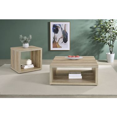 Frisco Square Engineered Wood Occasional Table Set In Distressed Pine
