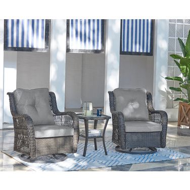 Fruttuo Swivel Steel Rattan 3-Piece Patio Conversation Set With Cushions In Grey
