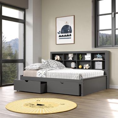 Full Bookcase Daybed With Drawers In Dark Grey