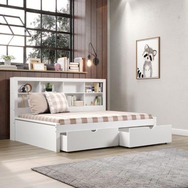 Full Bookcase Daybed With Drawers In White