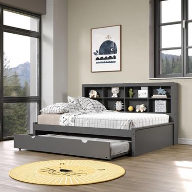Full Bookcase Daybed With Trundle In Dark Grey
