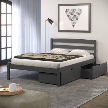 Full Econo Bed With Dual Under Bed Drawers In Dark Grey Finish