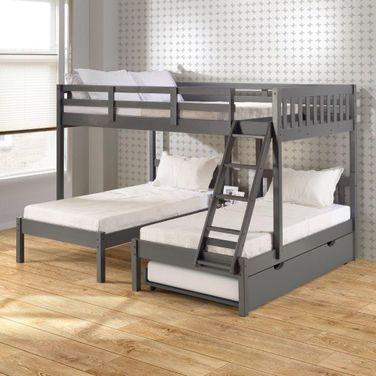 Full Over Double Twin Bed Loft Bunk In Dark Grey Finish W-Twin Trundle In