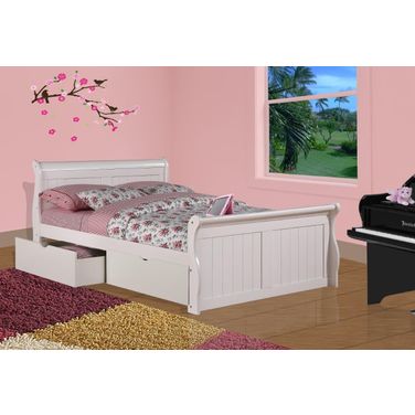 Full Sleigh Bed With Dual Underbed Drawers White Finish