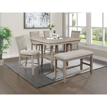 Fulton Counter Table Dining Set with Lazy Susan In White Oak