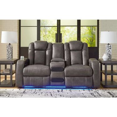 Fyne-Dyme Power Reclining Loveseat with Console In Shadow