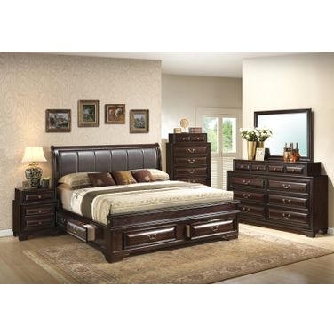 Glory Furniture G8875 Six Drawer Upholstered Bedroom Set in Cappuccino