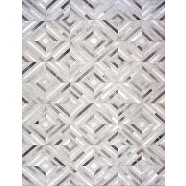 Galaxy Cowhide and Sari Silk Area Rug 5' x 8' In Silver