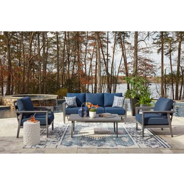 Gali Outdoor Sofa/Chairs/Table Set of 4 In Gray and Blue