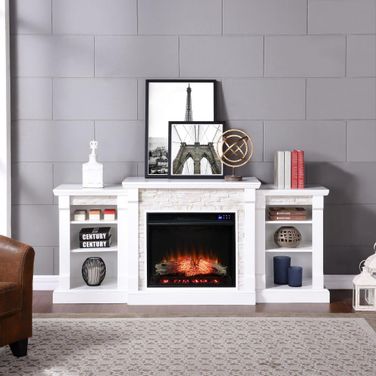 Gallatin Touch Screen Electric Fireplace With Bookcases In White