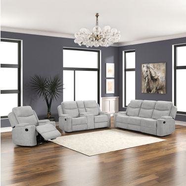 Galya Motion Living Room Set In Light Gray Chenille