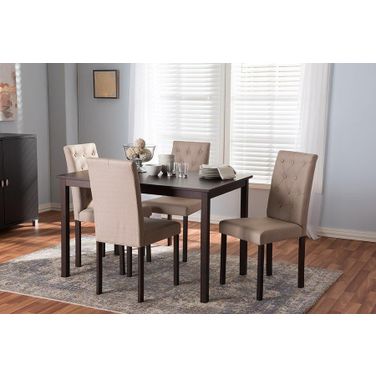 Gardner Modern And Contemporary 5-Piece Dark Brown Finished Beige Fabric Upholstered Dining Set