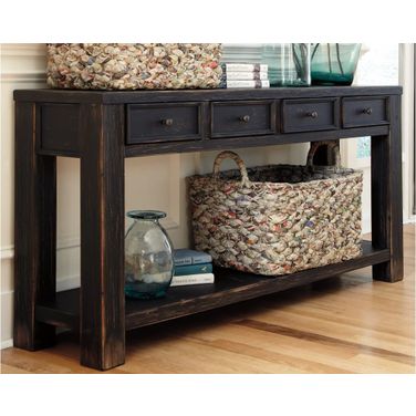 Gavelston Dry Vintage Weathered Black Sofa Table