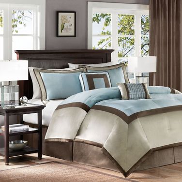 Genevieve Polyester Polyoni Pieced Solid King Comforter 7 Piece Set In Blue