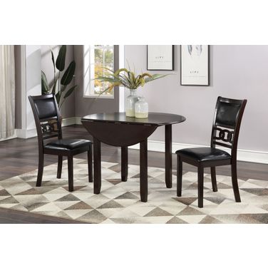 Gia 3 Piece 42 Inch Drop Leaf Dining Table and 2 Chairs In Ebony