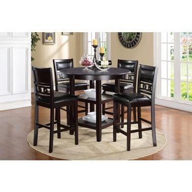 Gia 5 Piece 42 Inch Round Counter Dining Table and 4 Chairs In Ebony