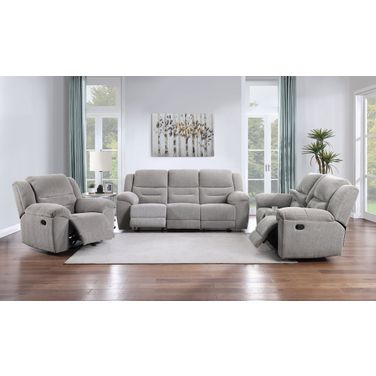Gilson Chenille Upholstered Reclining Living Room Set In Grey