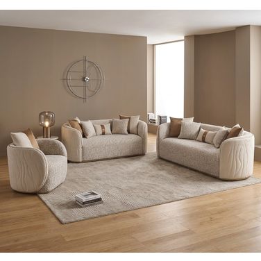 Gineverra Living Room Set In Biscotti and Ivory Gold