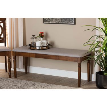 Giovanni Modern and Contemporary Grey Fabric Upholstered and Walnut Brown Finished Wood Dining Bench