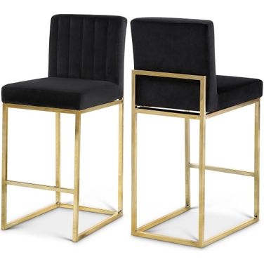 Giselle Velvet Stool In Black/Gold
