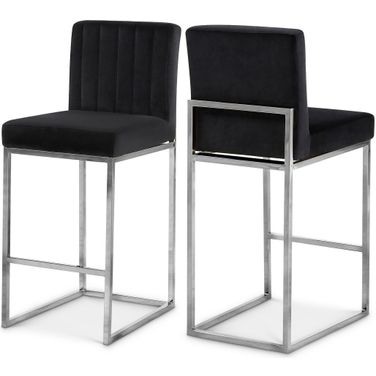 Giselle Velvet Stool In Black/Chrome