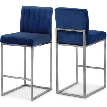 Giselle Velvet Stool In Navy/Chrome