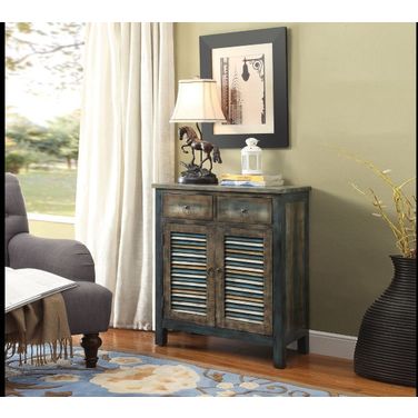 Glancio Antique Oak and Teal 2 Drawer Console Table