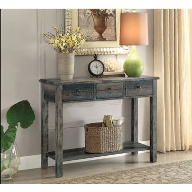 Glancio Antique White and Teal Console Table