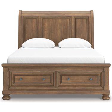 Glarrison Queen Storage Sleigh Bed In Medium Brown