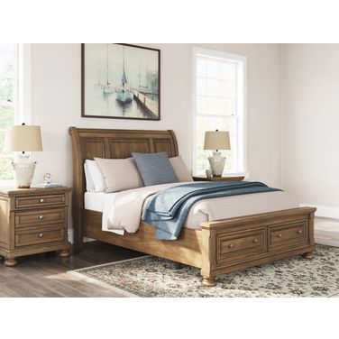 Glarrison Storage Sleigh Bedroom Set In Medium Brown