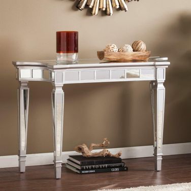 Glenview Glam Mirrored Console Table In Matte Silver