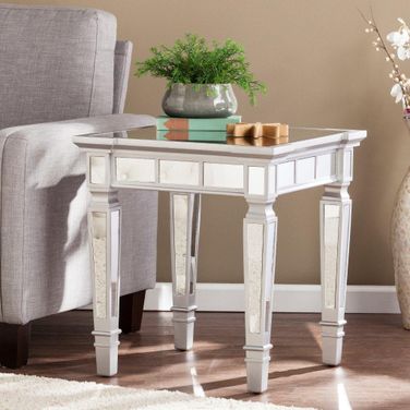 Glenview Glam Mirrored Square End Table In Matte Silver