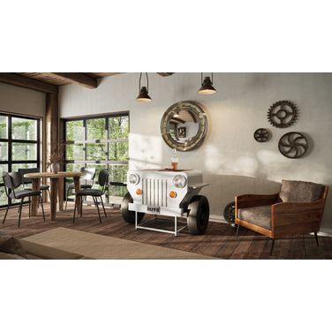 Glory Days Weekender Vintage Military Vehicle Console Table Lounge Home Bar with Wine Rack In White