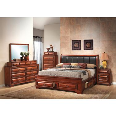 Glory Furniture G8850 Six Drawer Upholstered Bedroom Set in Cherry