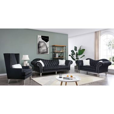 Glory Furniture Wilshire Black Velvet 3pc Living Room Set
