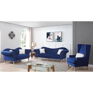Glory Furniture Wilshire Blue Velvet 3pc Living Room Set