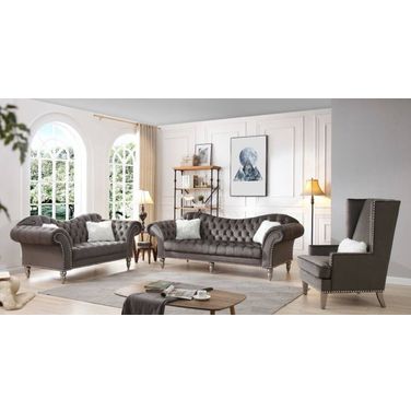 Glory Furniture Wilshire Dark Gray Velvet 3pc Living Room Set