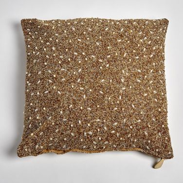 Golden Beaded Pillow In Gold