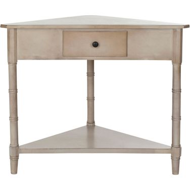 Gomez Vintage Gray Corner Table with Storage Drawer